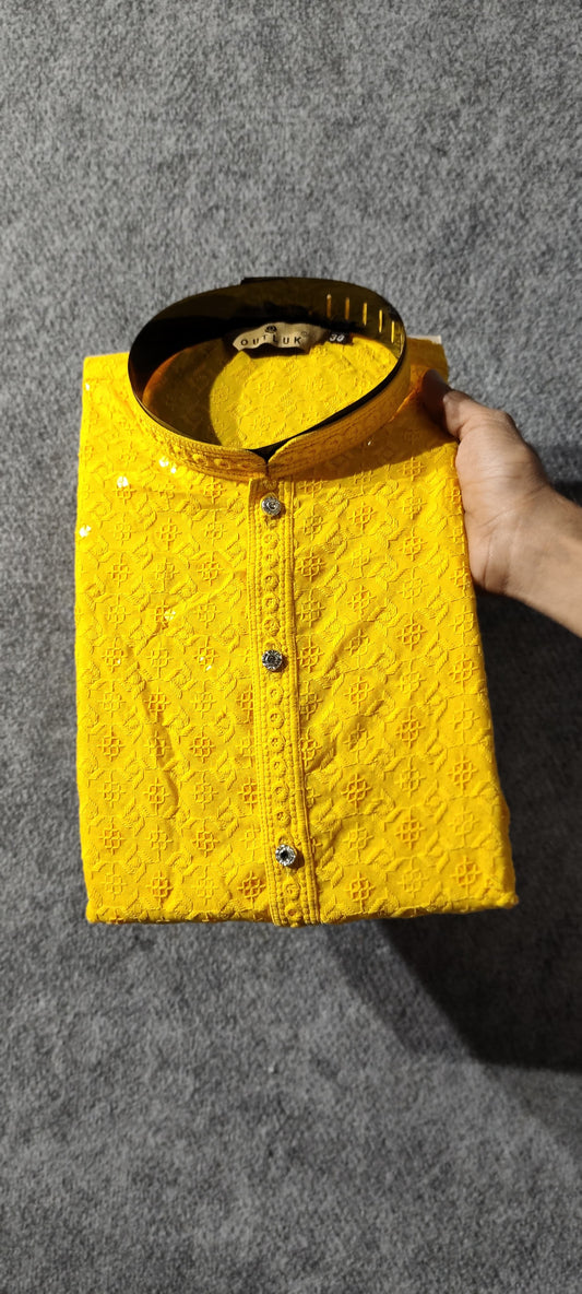 Vol 134 Yellow Outluk Lakhnavi Mens Kurta Pyjama