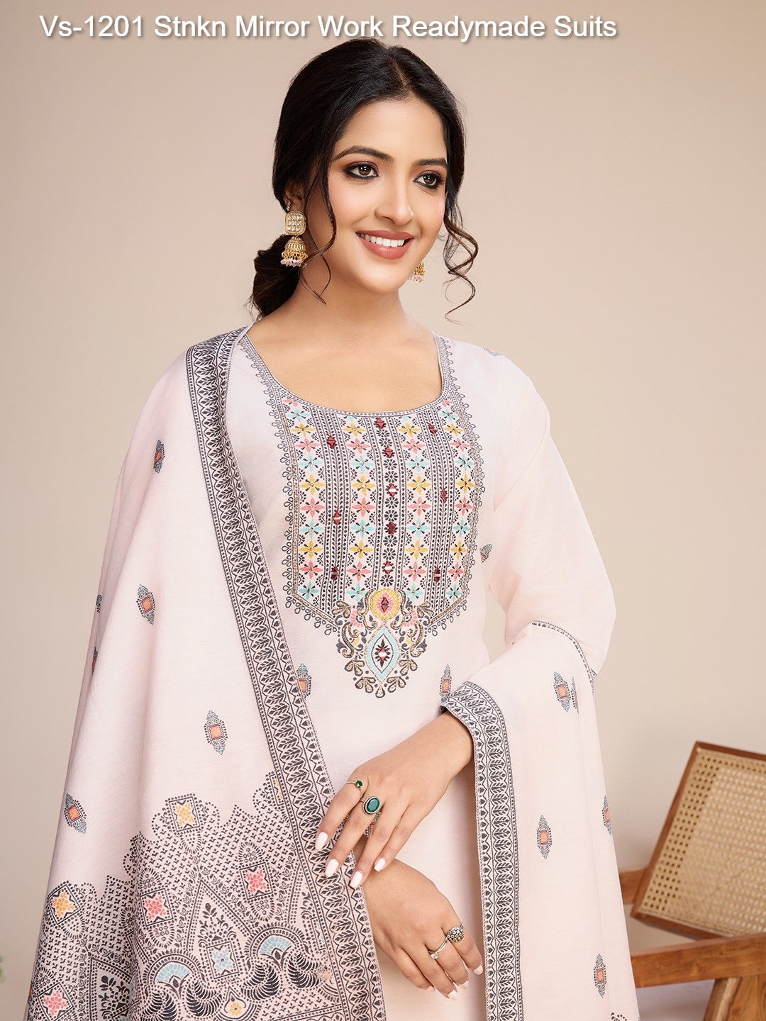 Vs-1201 Stnkn Mirror Work Readymade Suits