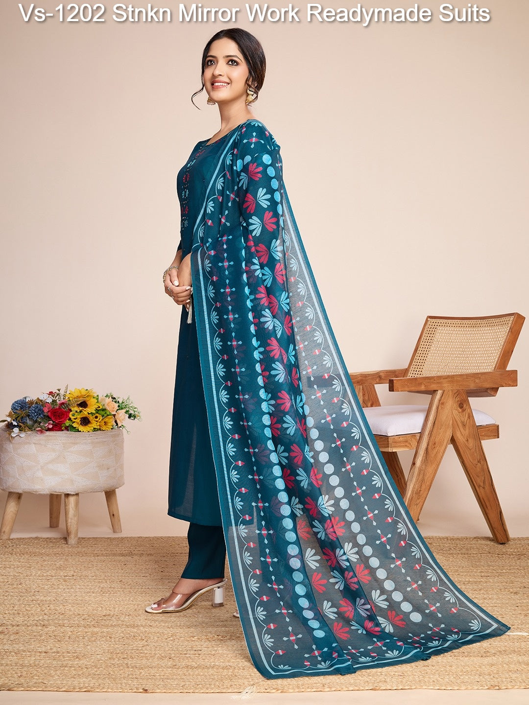 Vs-1202 Stnkn Mirror Work Readymade Suits