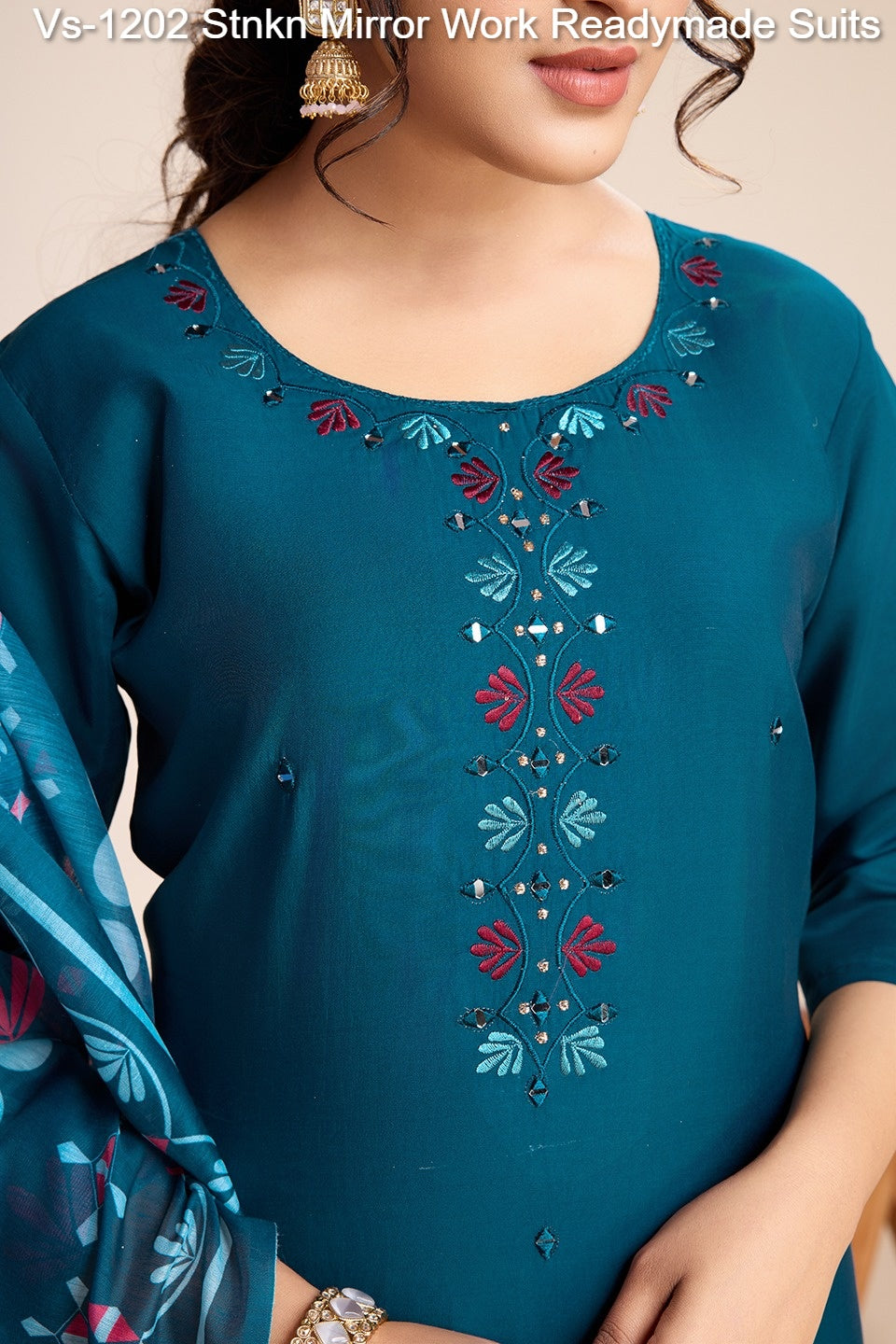 Vs-1202 Stnkn Mirror Work Readymade Suits