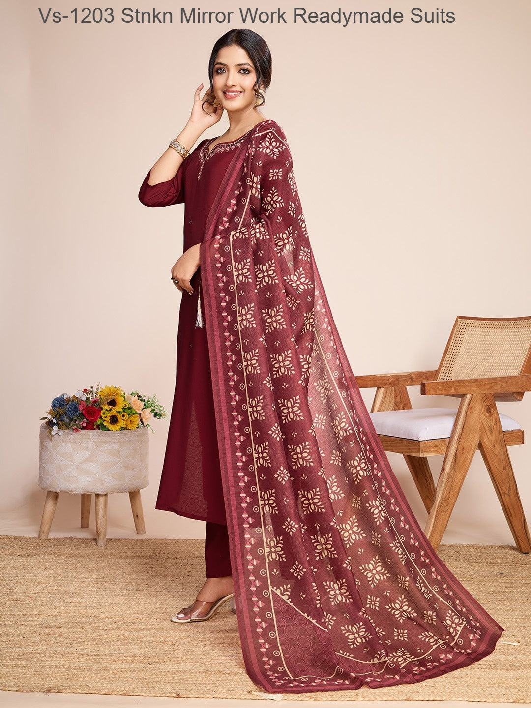 Vs-1203 Stnkn Mirror Work Readymade Suits