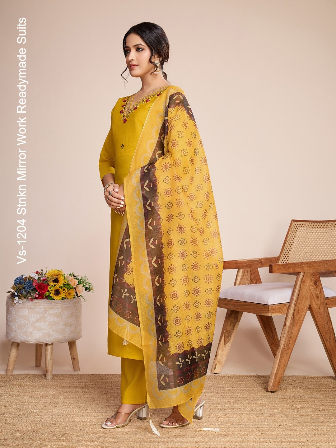 Vs-1204 Stnkn Mirror Work Readymade Suits