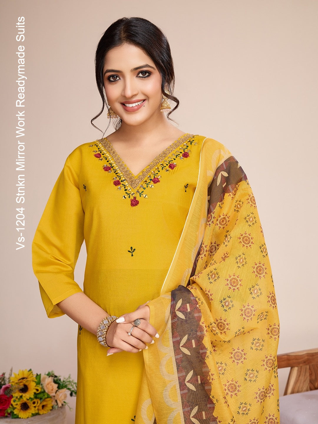 Vs-1204 Stnkn Mirror Work Readymade Suits