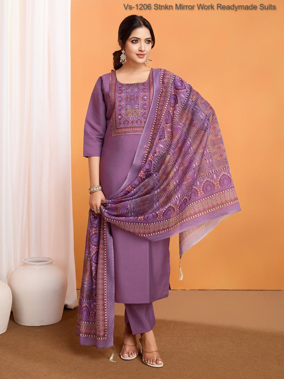 Vs-1206 Stnkn Mirror Work Readymade Suits