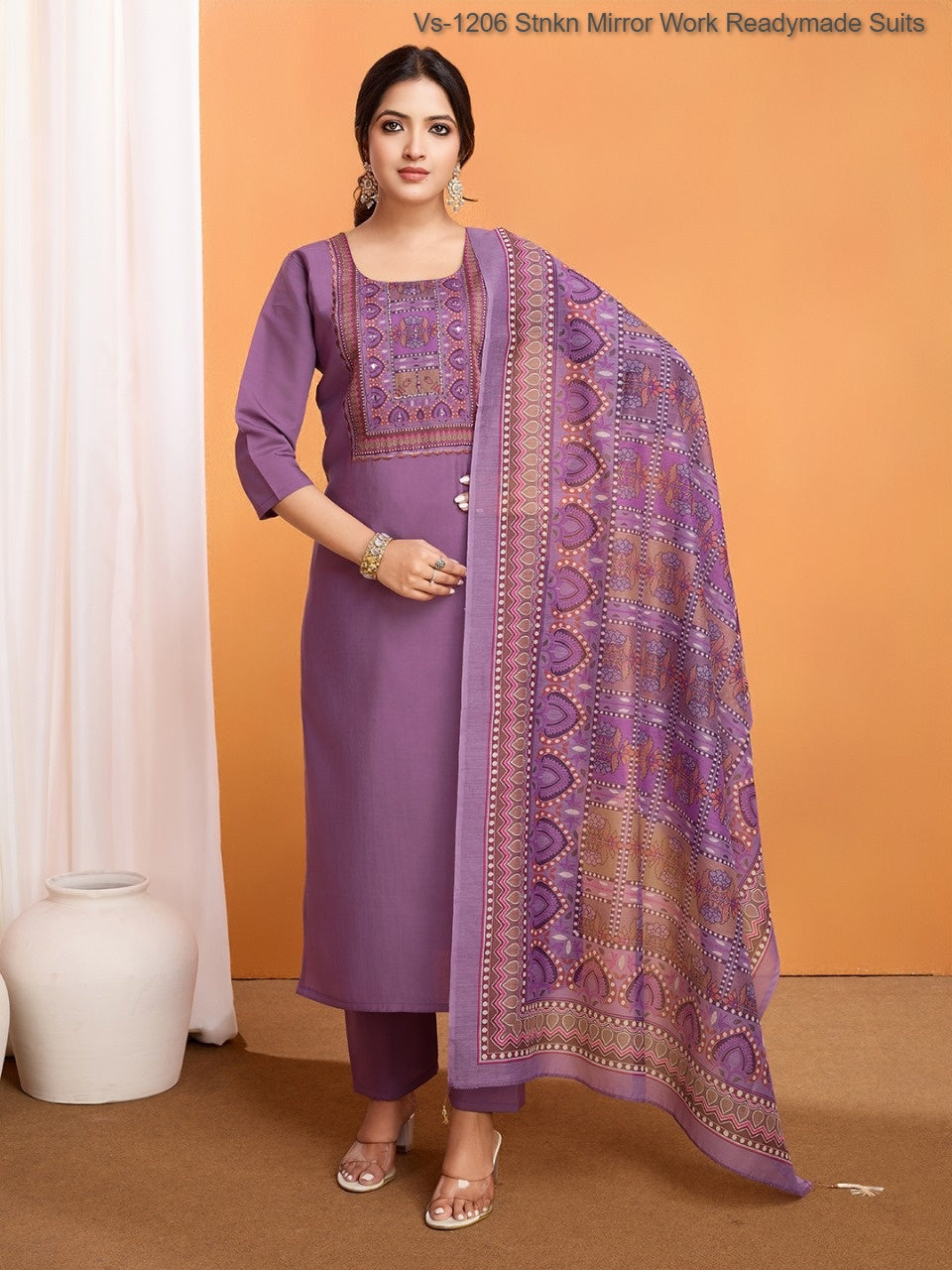 Vs-1206 Stnkn Mirror Work Readymade Suits