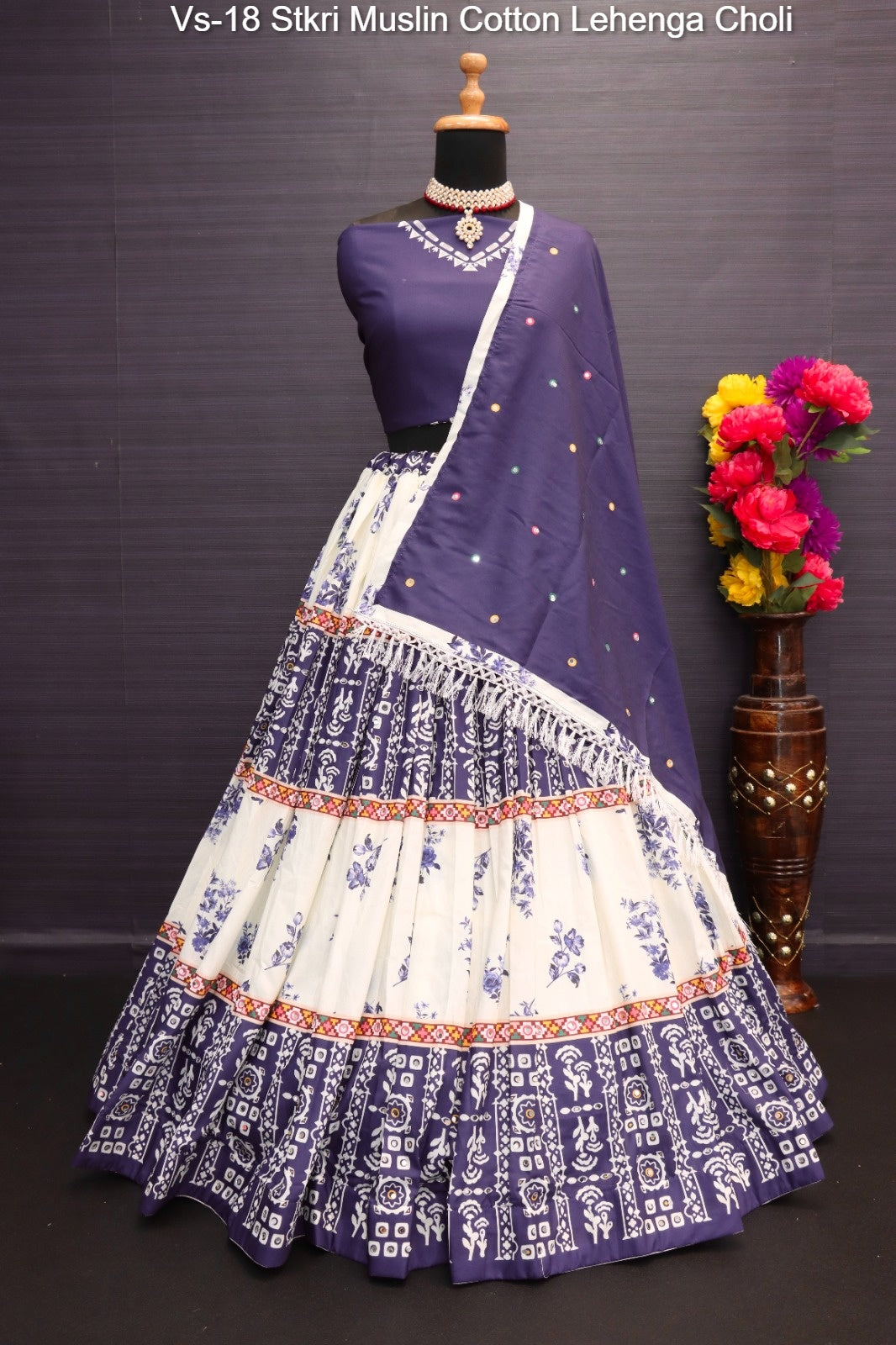 Vs-18 Stkri Muslin Cotton Lehenga Choli