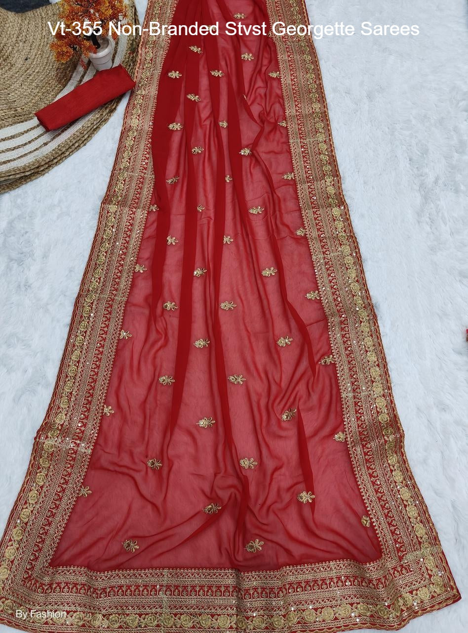 Vt-355 Non-Branded Stvst Georgette Sarees