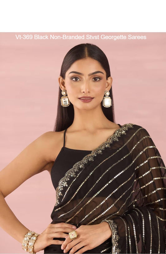 Vt-369 Black Non-Branded Stvst Georgette Sarees