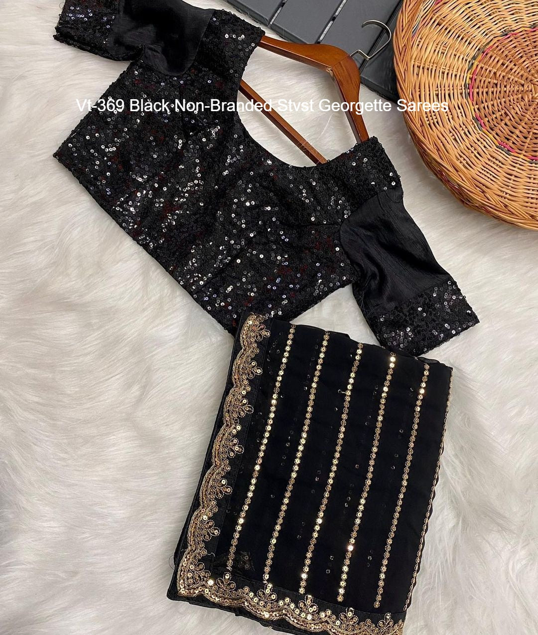 Vt-369 Black Non-Branded Stvst Georgette Sarees