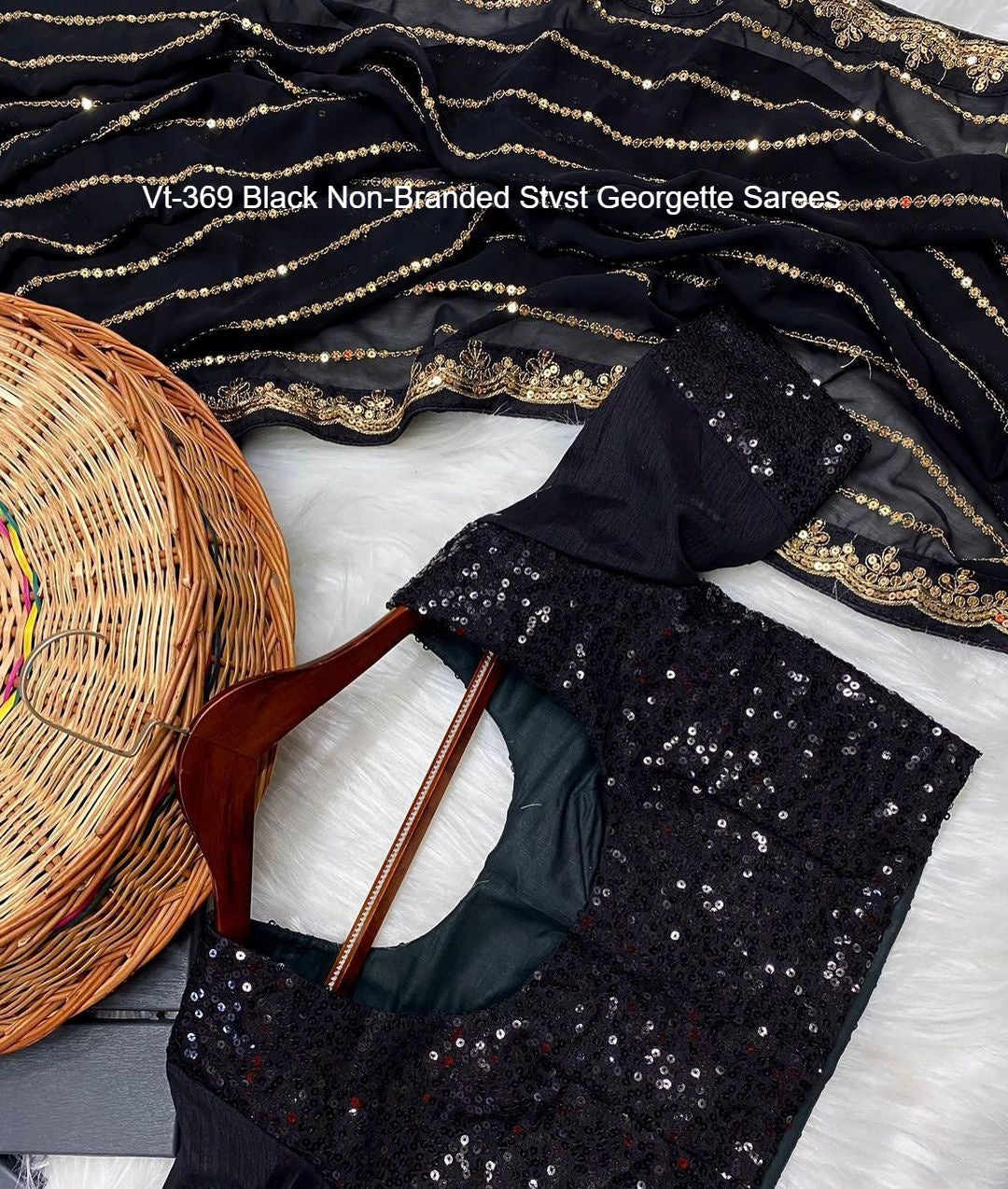 Vt-369 Black Non-Branded Stvst Georgette Sarees