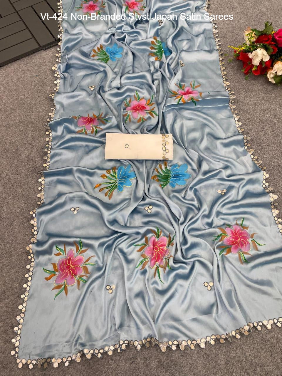 Vt-424 Non-Branded Stvst Japan Satin Sarees