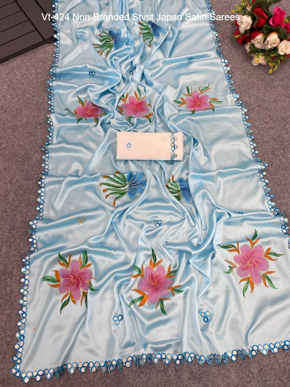 Vt-424 Non-Branded Stvst Japan Satin Sarees