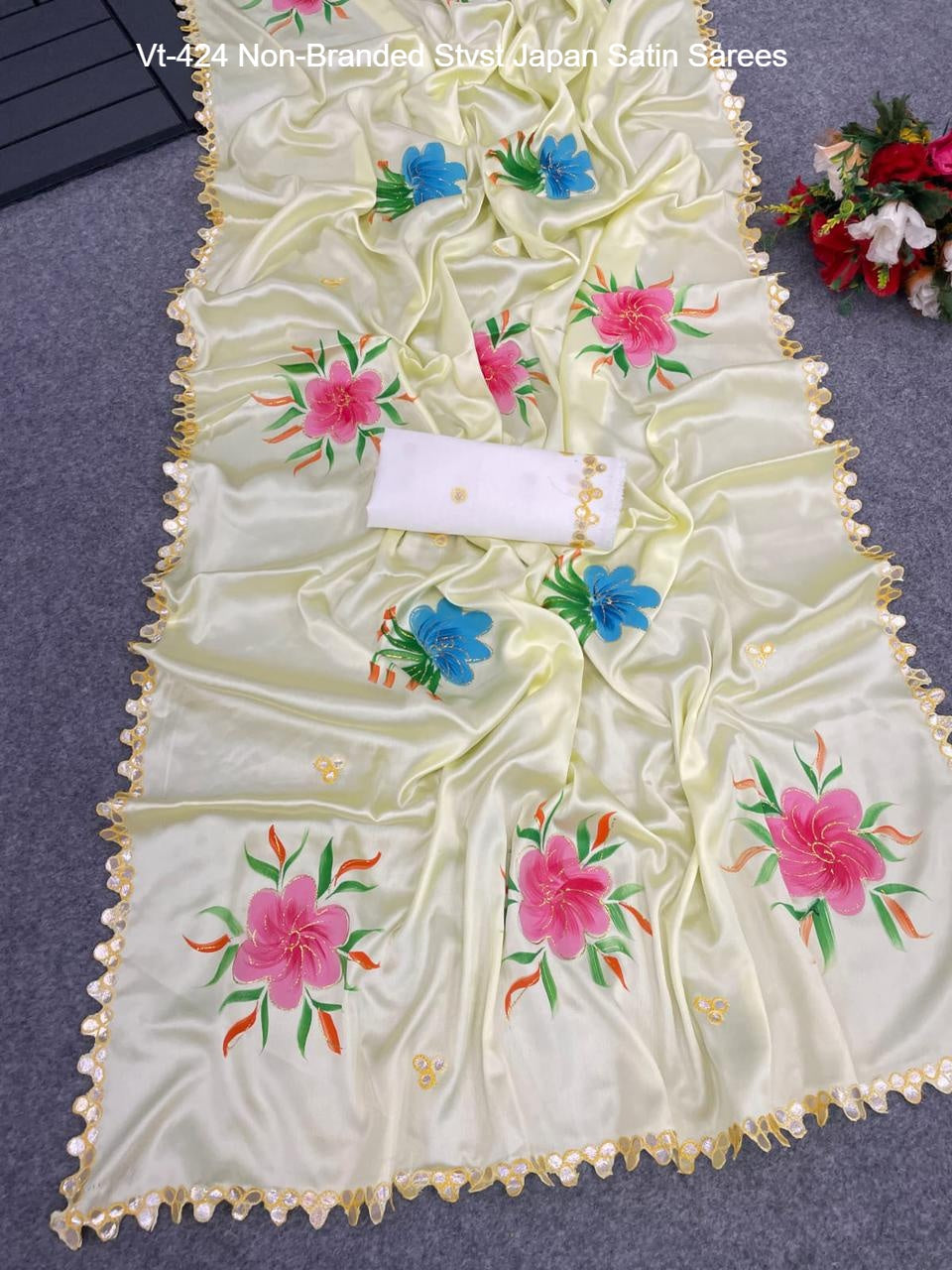 Vt-424 Non-Branded Stvst Japan Satin Sarees