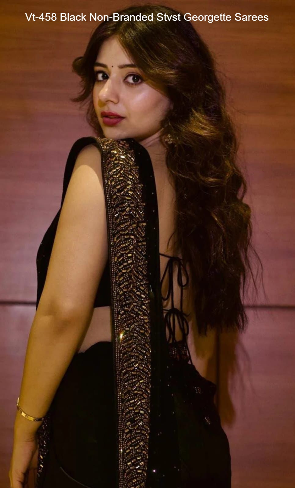Vt-458 Black Non-Branded Stvst Georgette Sarees