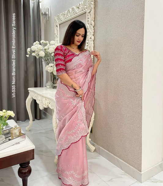 Vt-535 Non-Branded Stvst Embroidery Sarees