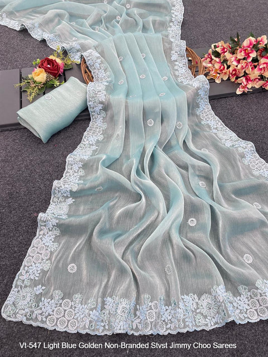 Vt-547 Light Blue Golden Non-Branded Stvst Jimmy Choo Sarees