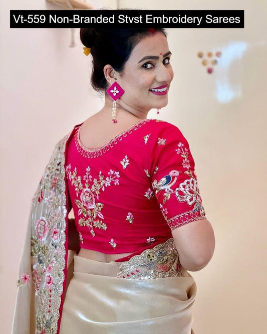 Vt-559 Non-Branded Stvst Embroidery Sarees