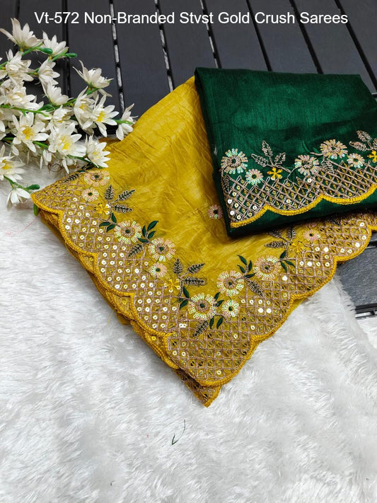 Vt-572 Non-Branded Stvst Gold Crush Sarees