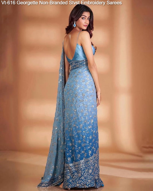 Vt-616 Georgette Non-Branded Stvst Embroidery Sarees