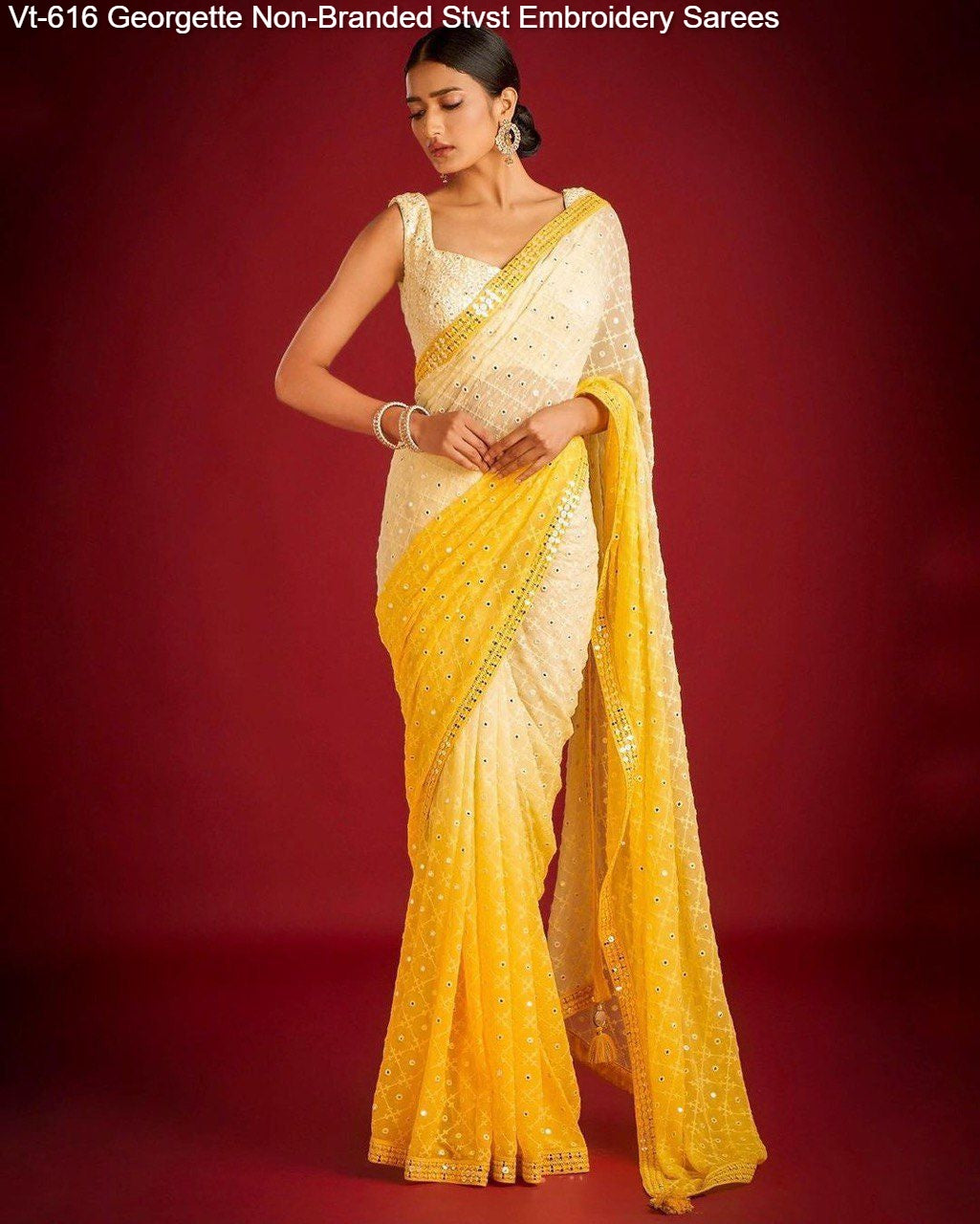 Vt-616 Georgette Non-Branded Stvst Embroidery Sarees