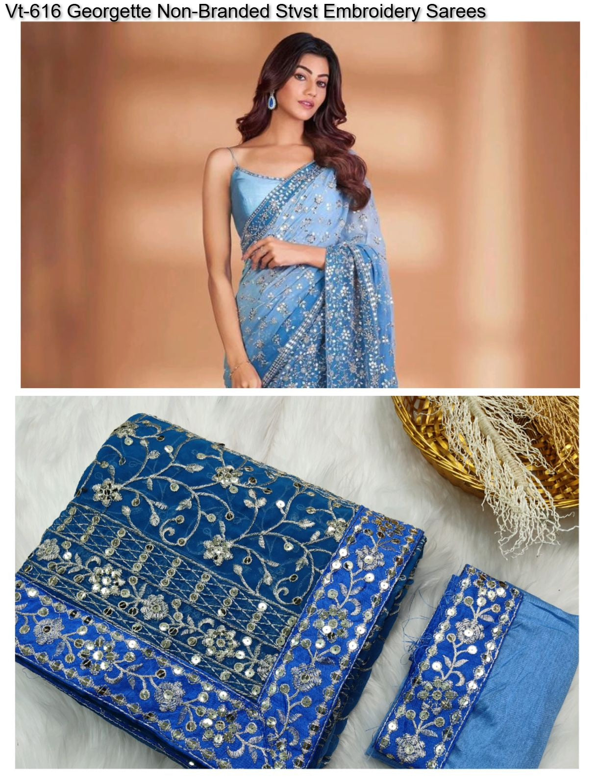 Vt-616 Georgette Non-Branded Stvst Embroidery Sarees