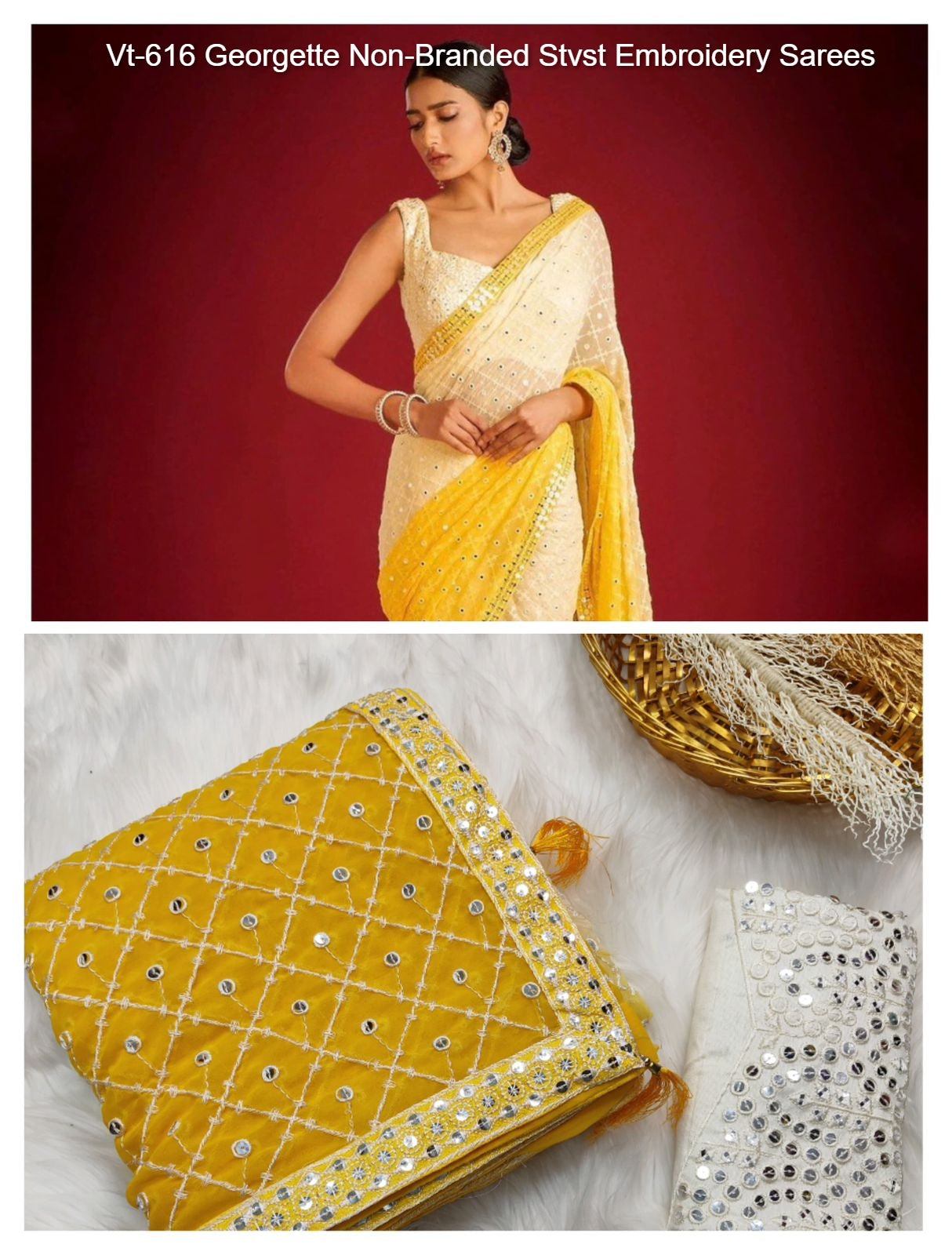 Vt-616 Georgette Non-Branded Stvst Embroidery Sarees