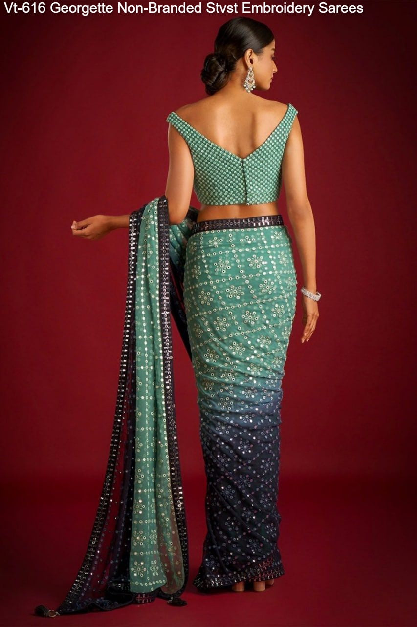 Vt-616 Georgette Non-Branded Stvst Embroidery Sarees