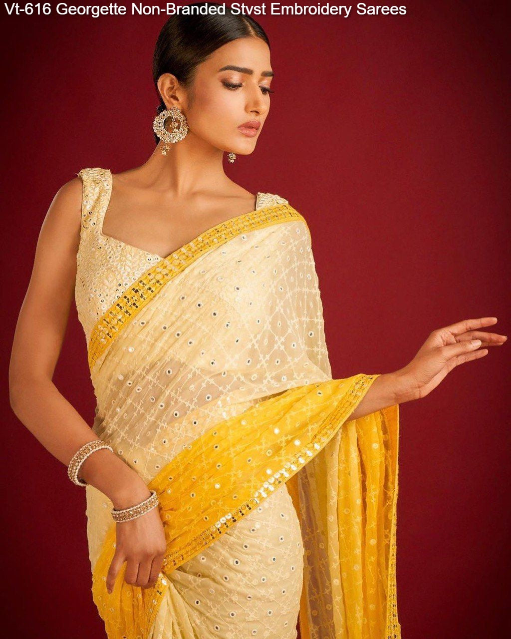 Vt-616 Georgette Non-Branded Stvst Embroidery Sarees