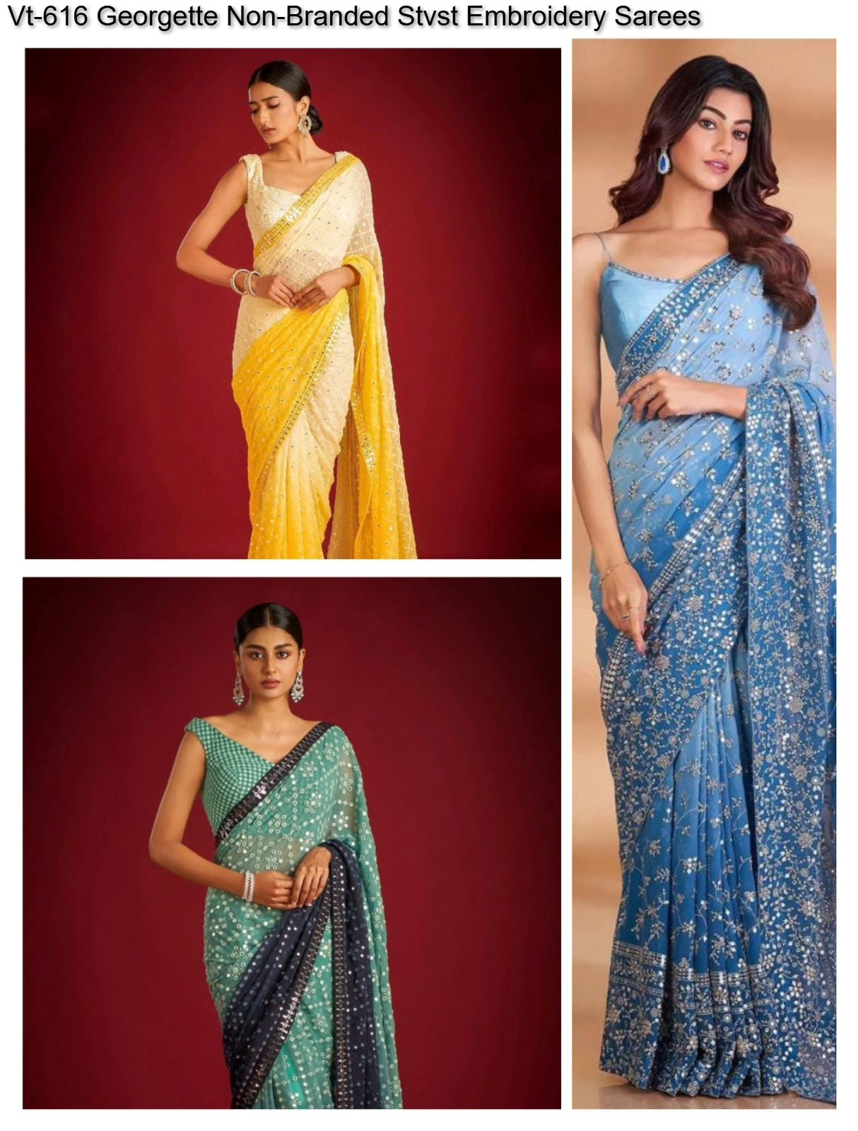 Vt-616 Georgette Non-Branded Stvst Embroidery Sarees