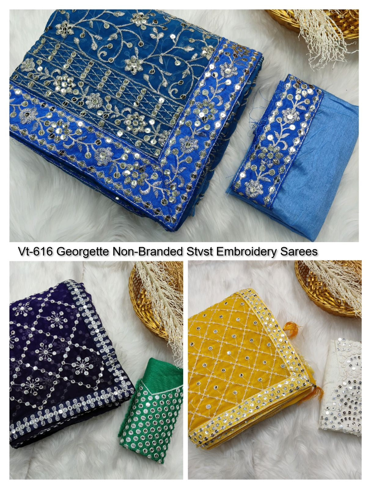 Vt-616 Georgette Non-Branded Stvst Embroidery Sarees