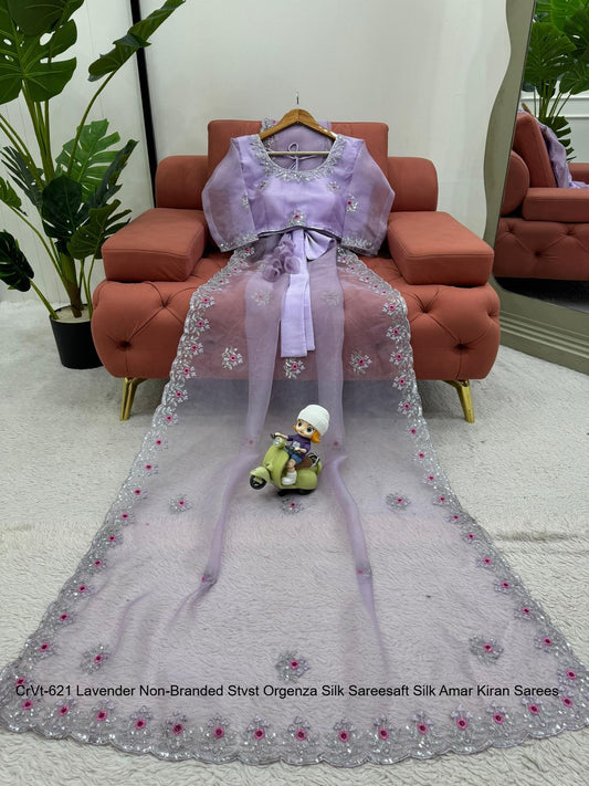 Vt-621 Lavender Non-Branded Stvst Orgenza Silk Sarees