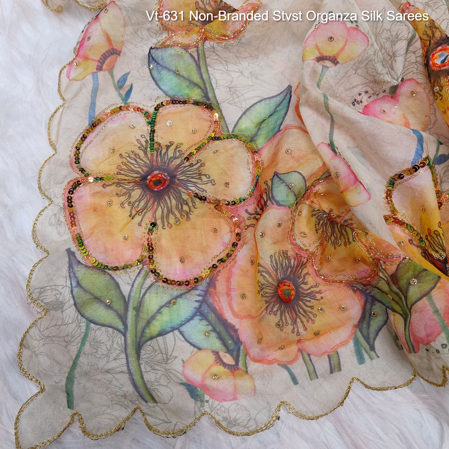 Vt-631 Non-Branded Stvst Organza Silk Sarees