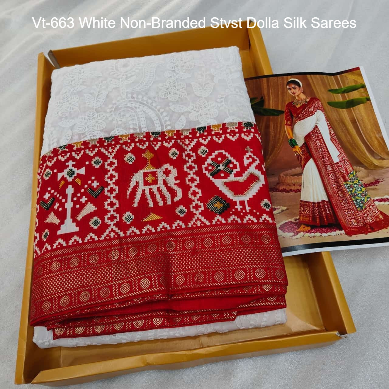 Vt-663 White Non-Branded Stvst Dolla Silk Sarees