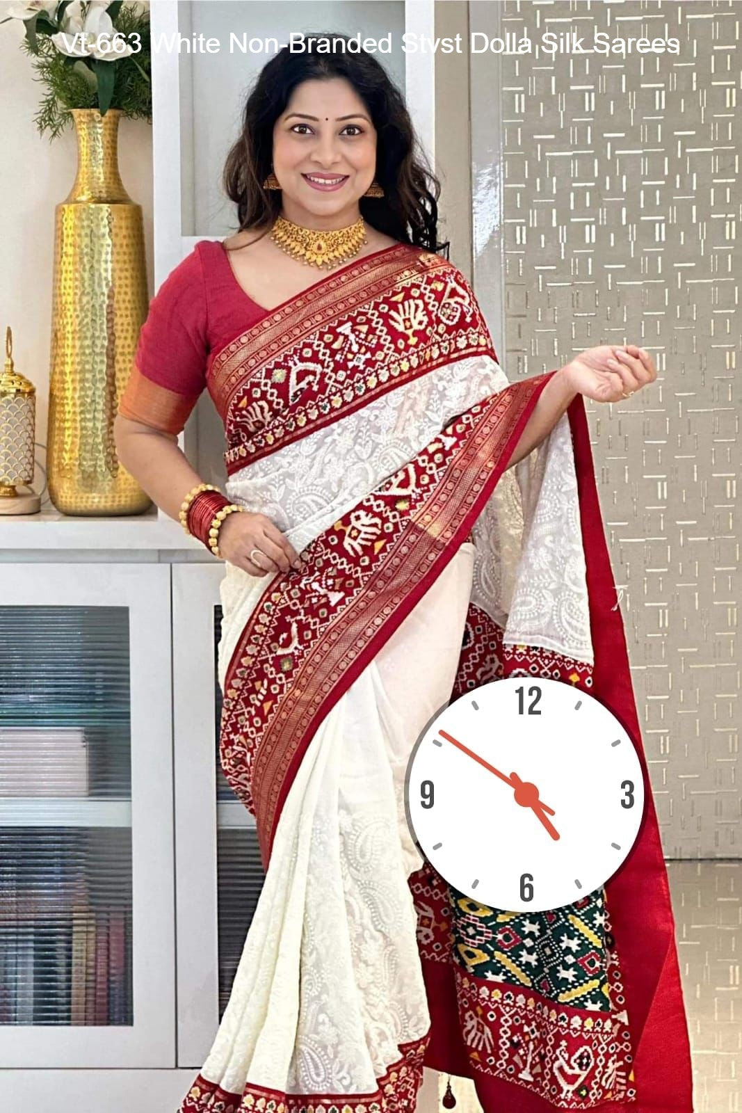 Vt-663 White Non-Branded Stvst Dolla Silk Sarees