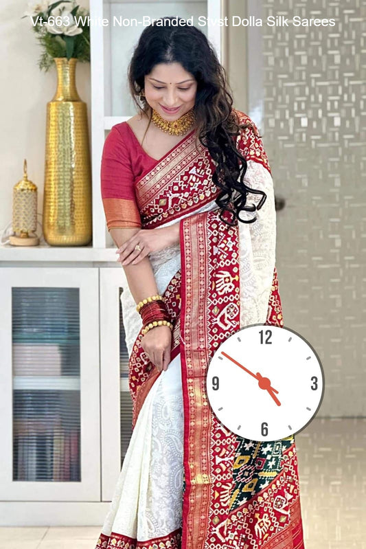 Vt-663 White Non-Branded Stvst Dolla Silk Sarees