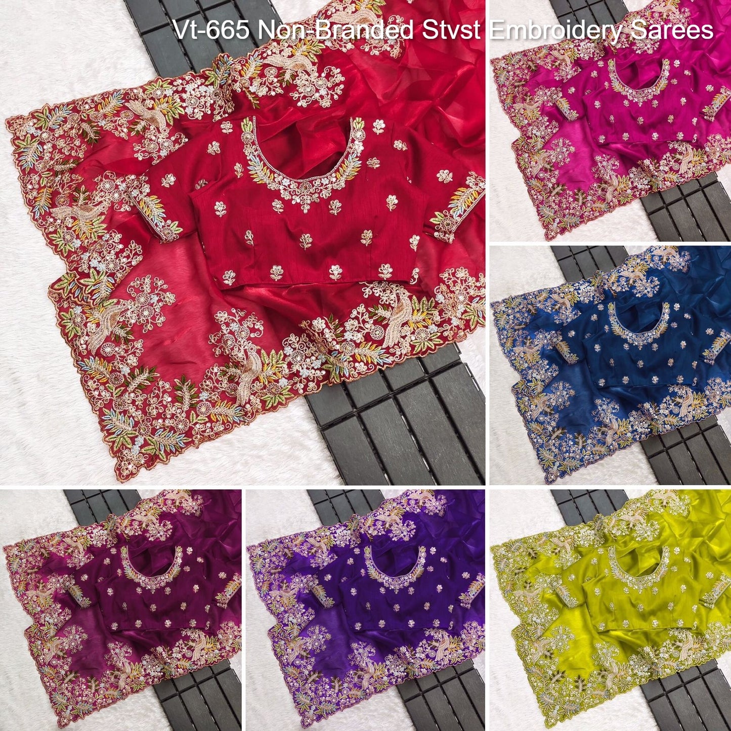 Vt-665 Non-Branded Stvst Embroidery Sarees