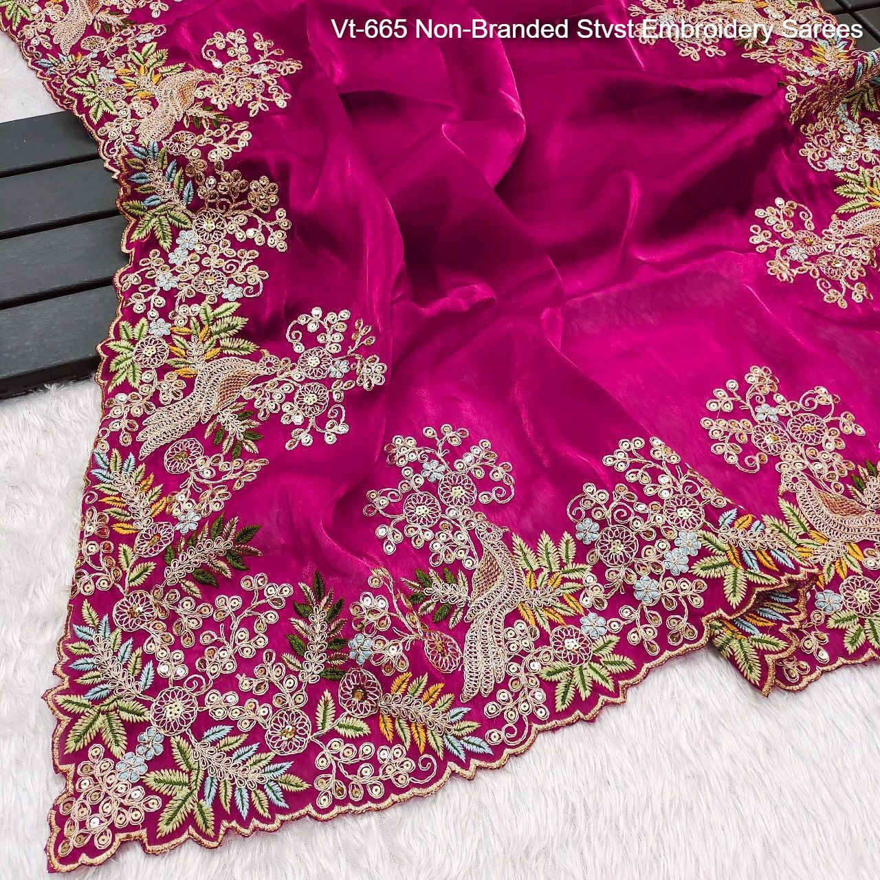 Vt-665 Non-Branded Stvst Embroidery Sarees