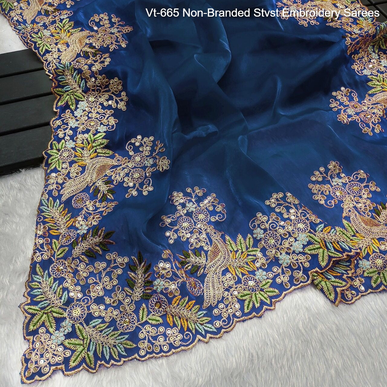 Vt-665 Non-Branded Stvst Embroidery Sarees
