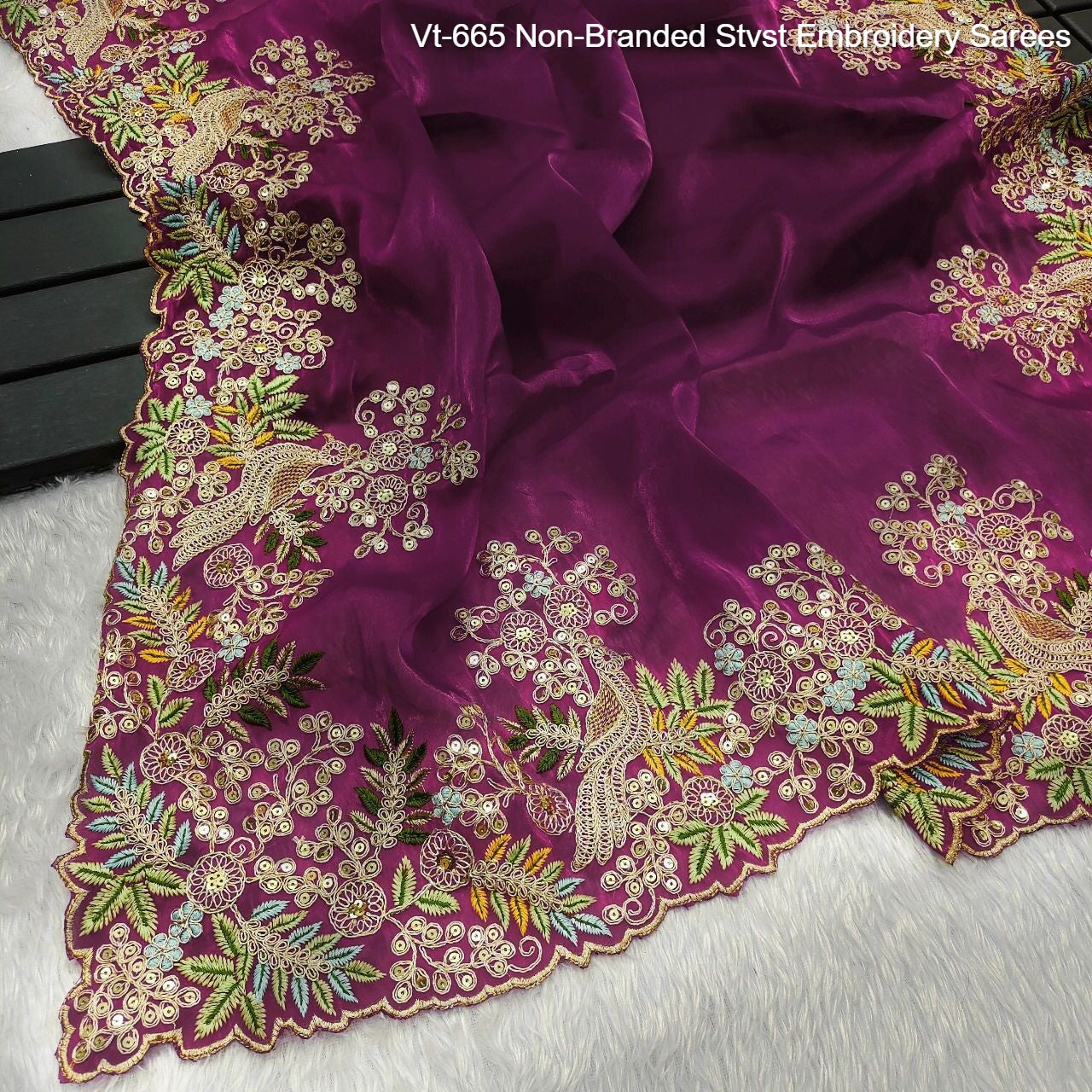Vt-665 Non-Branded Stvst Embroidery Sarees