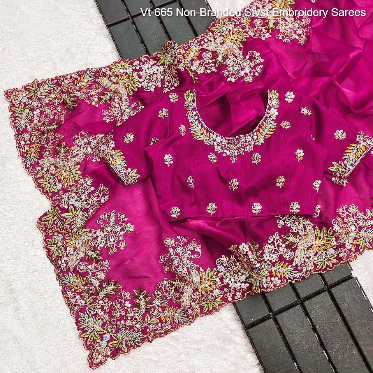 Vt-665 Non-Branded Stvst Embroidery Sarees