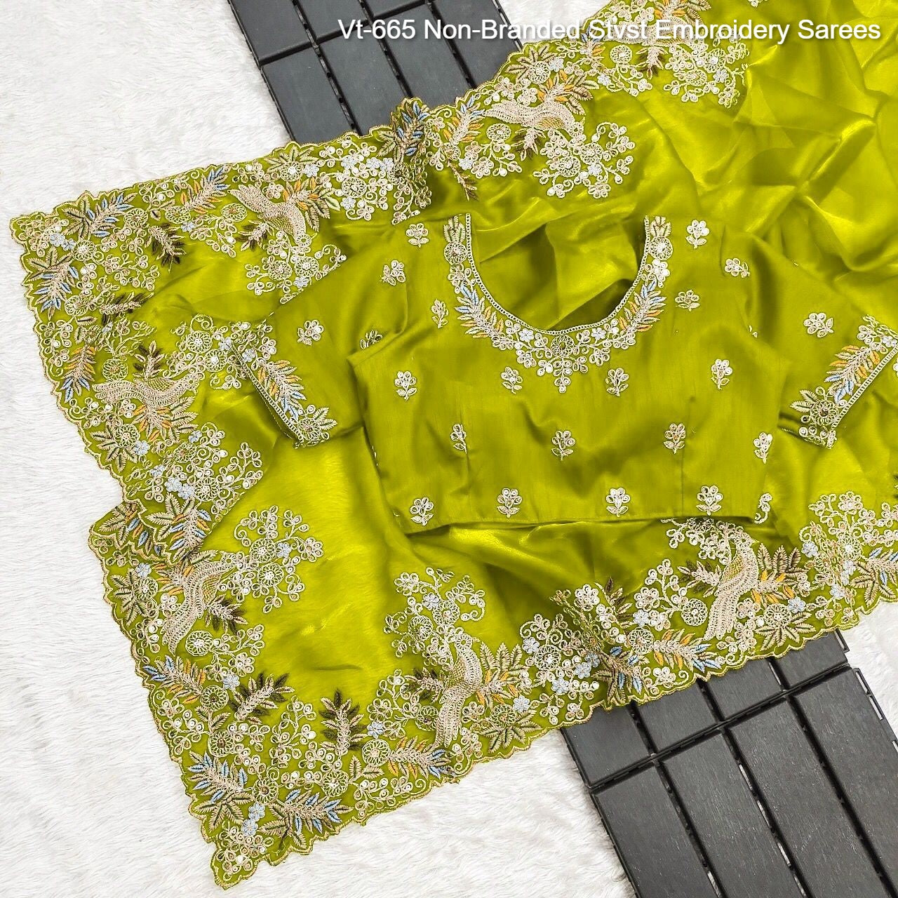 Vt-665 Non-Branded Stvst Embroidery Sarees