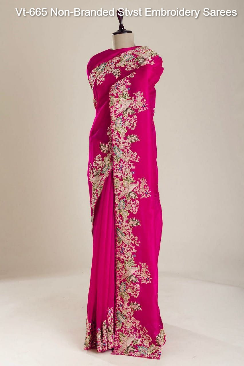 Vt-665 Non-Branded Stvst Embroidery Sarees