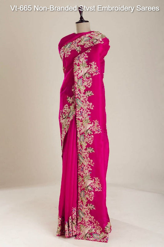Vt-665 Non-Branded Stvst Embroidery Sarees