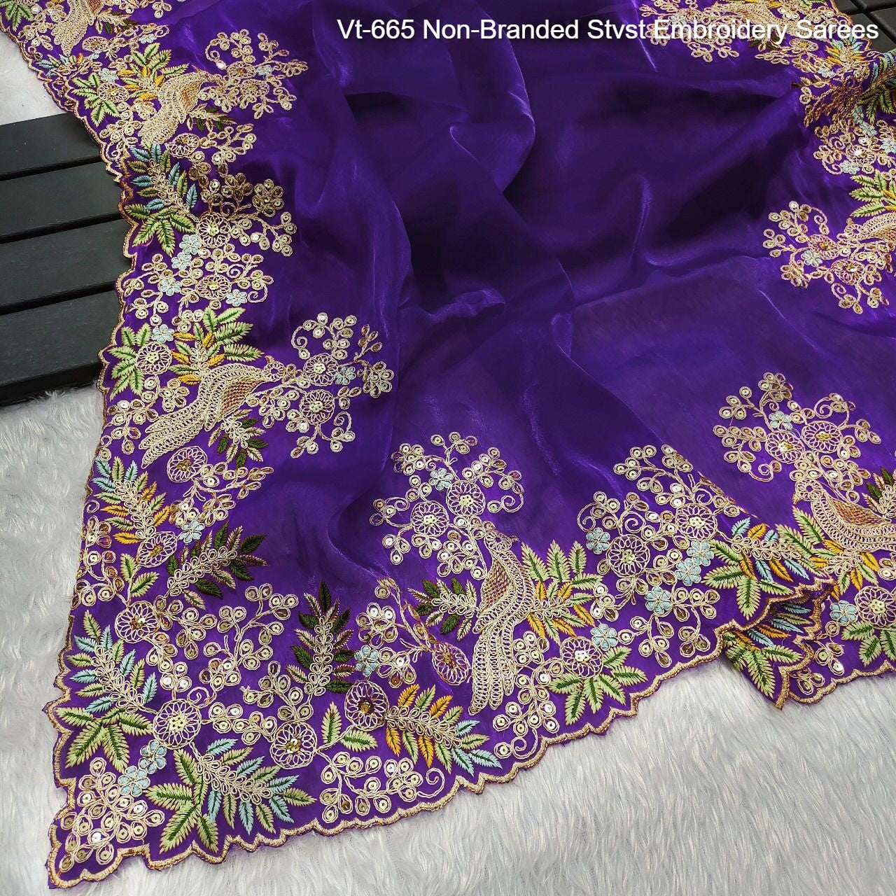 Vt-665 Non-Branded Stvst Embroidery Sarees