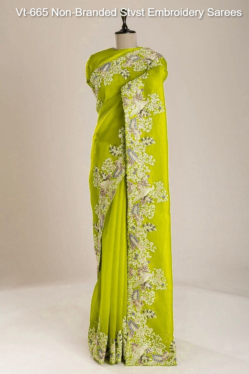 Vt-665 Non-Branded Stvst Embroidery Sarees