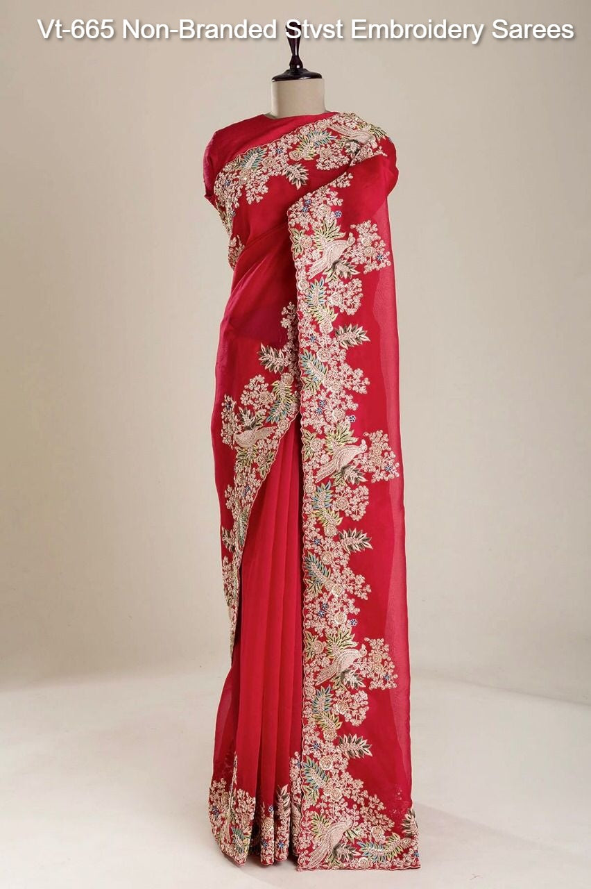Vt-665 Non-Branded Stvst Embroidery Sarees