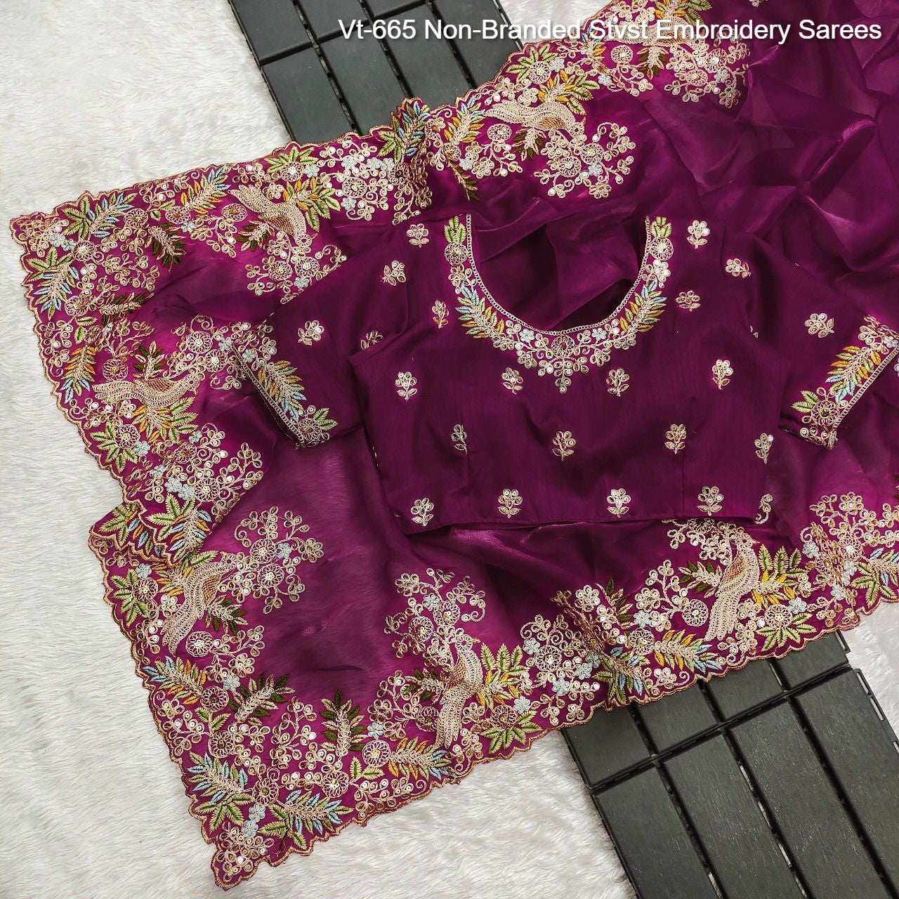 Vt-665 Non-Branded Stvst Embroidery Sarees