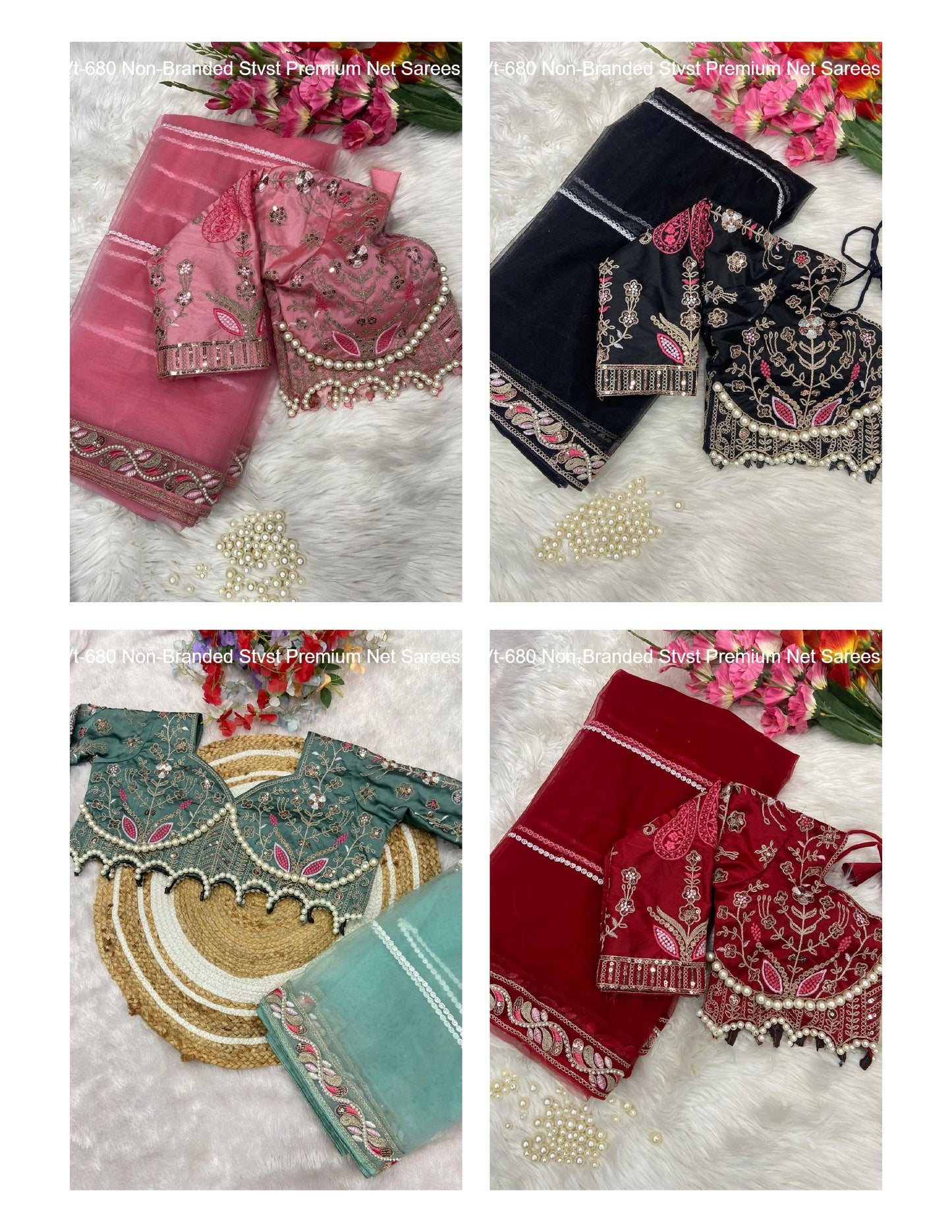 Vt-680 Non-Branded Stvst Premium Net Sarees