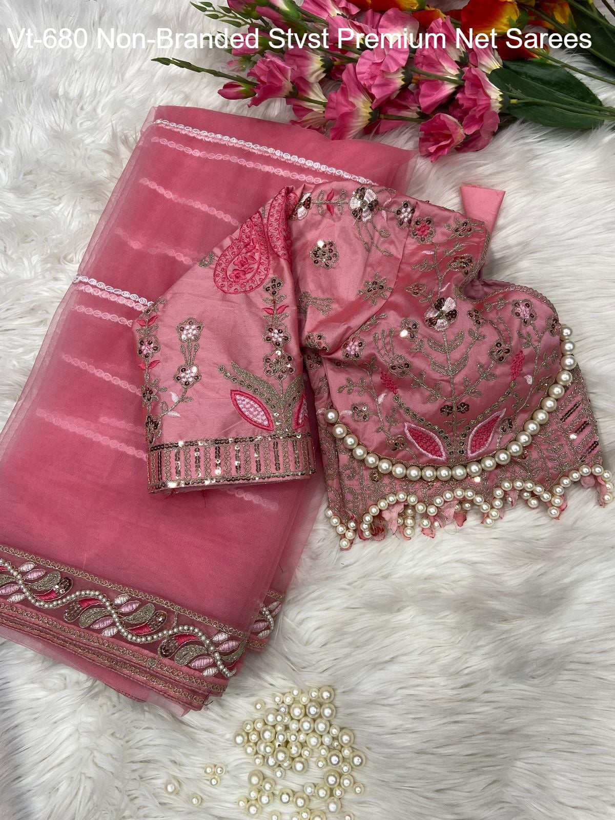 Vt-680 Non-Branded Stvst Premium Net Sarees