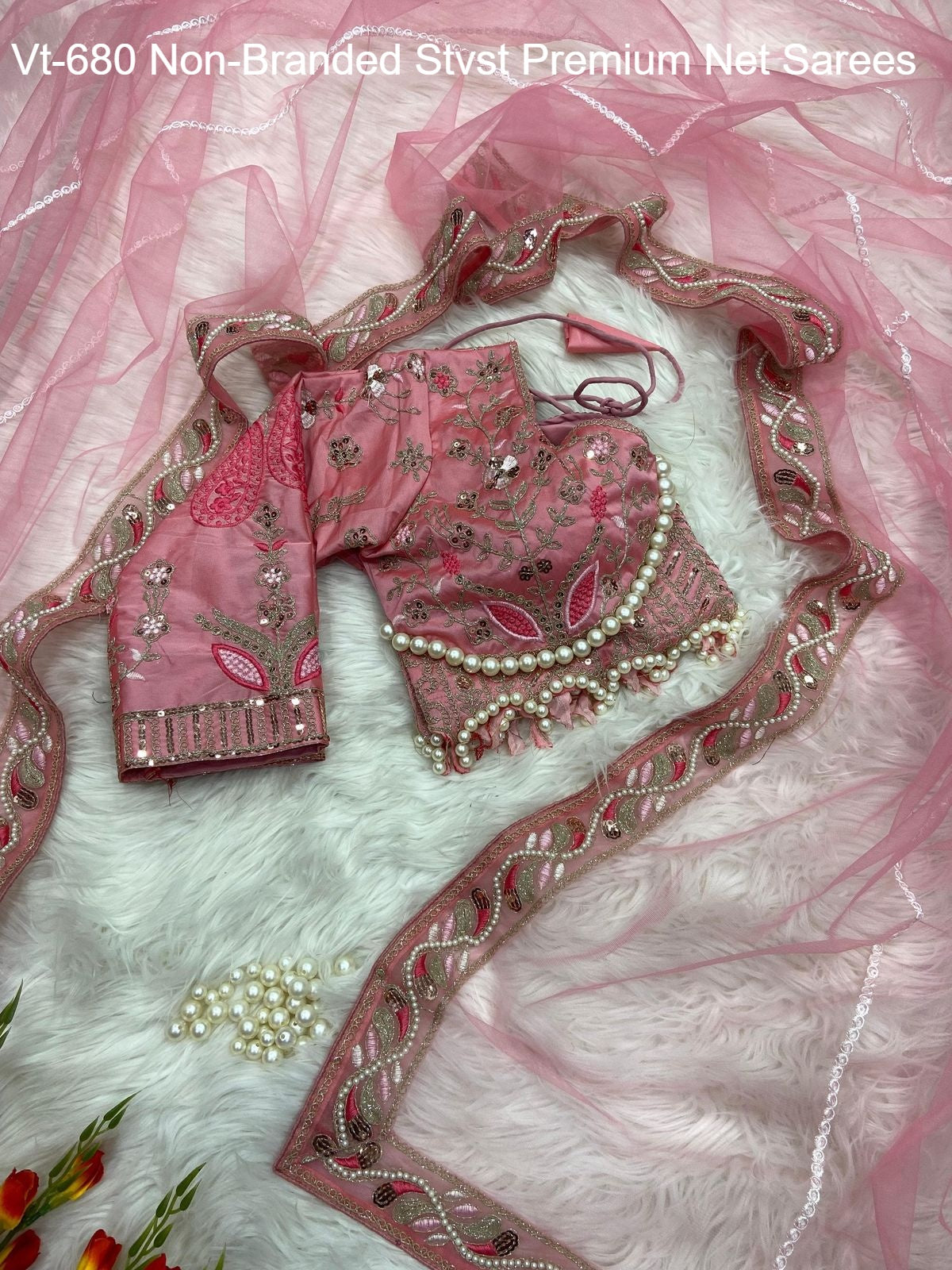 Vt-680 Non-Branded Stvst Premium Net Sarees